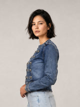 Veste en jean à boutons officier et détails alamars CVAOE608