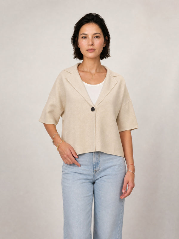Veste en maille ample à revers et manches courtes HY26039