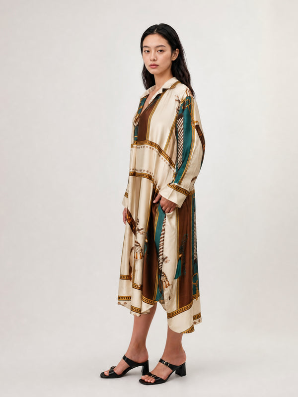 Robe satinée imprimé équestre KD6120VS-2