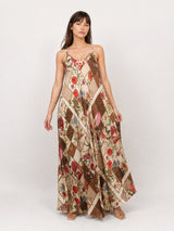 Robe longue satinée à bretelles imprimé floral KD7505VS-39