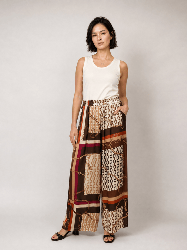 Pantalon satiné ample imprimé chaînes KD7789VS-28