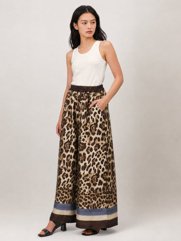 Pantalon satiné fluide à imprimé léopard KD7789VS-42