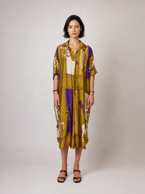 Robe longue satinée à imprimé équestre KD9720VS-2