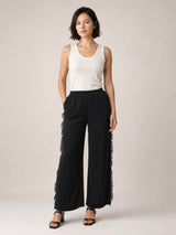 Pantalon satiné fluide à détails effilochés – KD8605VS