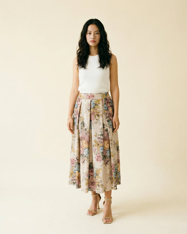 Jupe midi texturée imprimée fleurie KD9090TC-7