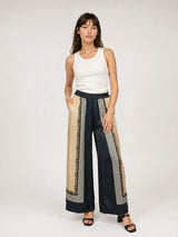 Pantalon fluide satiné à imprimé voiliers KD9099VS-13