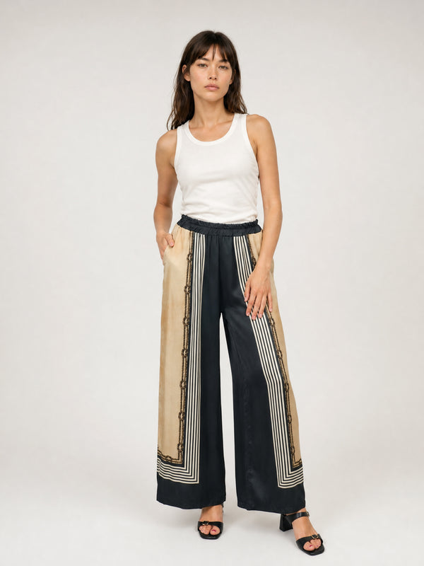 Pantalon fluide satiné à imprimé voiliers KD9099VS-13