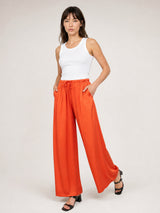 Pantalon fluide satiné à taille élastiquée KD9510VS