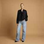 Load image into Gallery viewer, Flowy draped blouse with scarf collar – MF55793