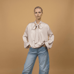 Load image into Gallery viewer, Flowy draped blouse with scarf collar – MF55793