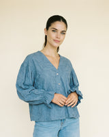 Chemise brodée fleurs manches bouffantes MF56210