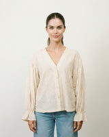 Chemise brodée fleurs manches bouffantes MF56210