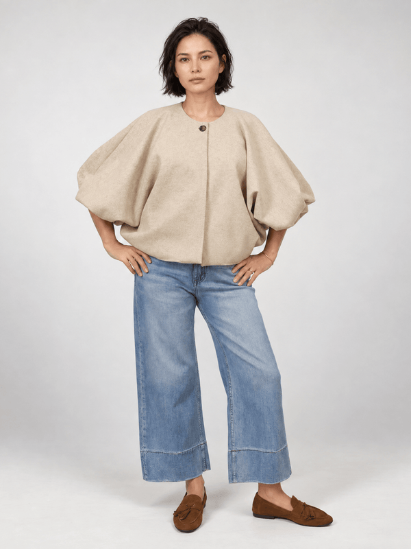 Poncho ample effet drapé à manches bouffantes – MF56746