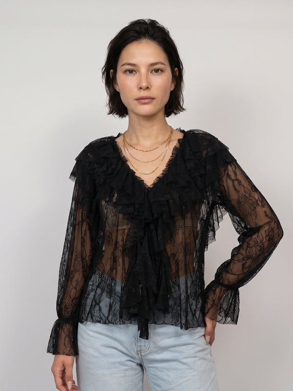 Blouse en dentelle à volants MF93710