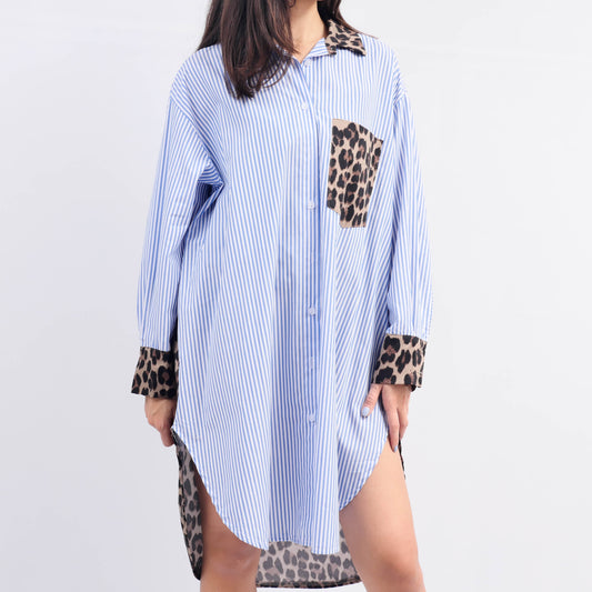 Robe Chemise Rayures Leopard TDM05220