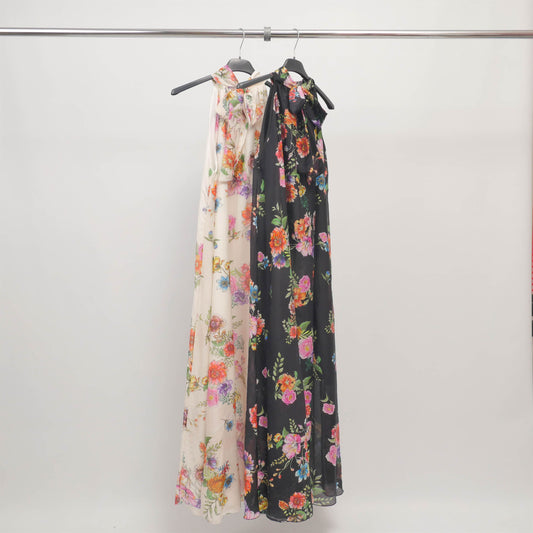 Robe longue à col noué imprimé floral  TDM38724-2