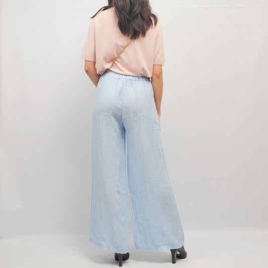 Pantalon large en lin fluide à taille élastique YX18162