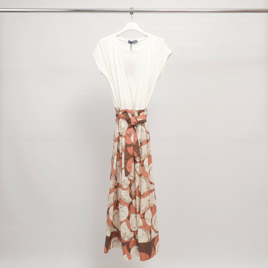 Robe mi-longue imprimée taille nouée BCG0044