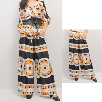 Pantalon large imprimé géométrique taille élastique KD6637VS-17