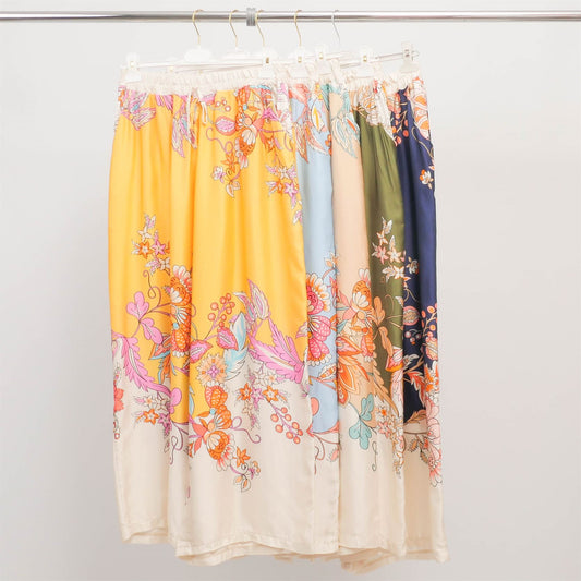 Pantalon large imprimé floral multicolore fond jaune KD6637VS-18