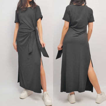 Robe longue nouée à la taille en coton stretch – TDM23525