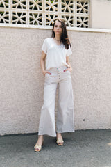 Pantalon large boutonné à taille haute CVA824726