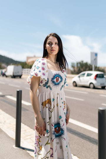 Robe longue imprimée manches ballon CSS251057