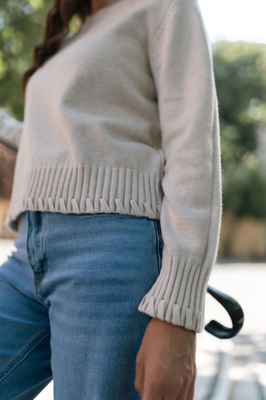 Pull col rond en maille côtelée HY25085