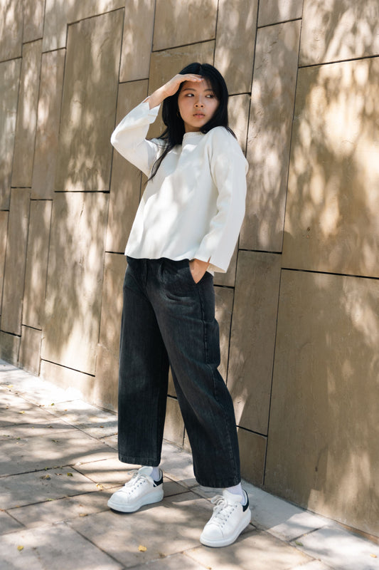 Jean droit large noir délavé BCG02060-2