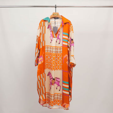 Robe longue imprimé équestre col chemise KD6120VS-20