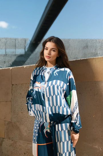 Veste imprimée chevaux en viscose soie  KD8772VS-2