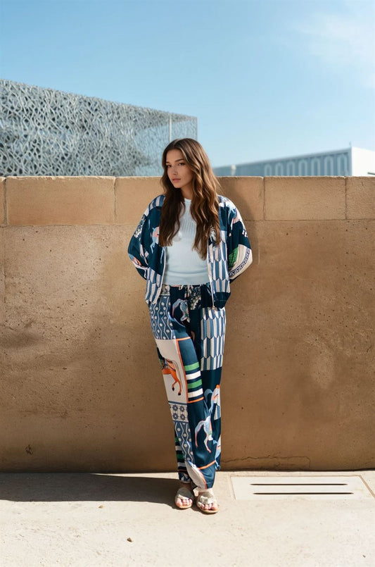 Veste imprimée chevaux en viscose soie  KD8772VS-2