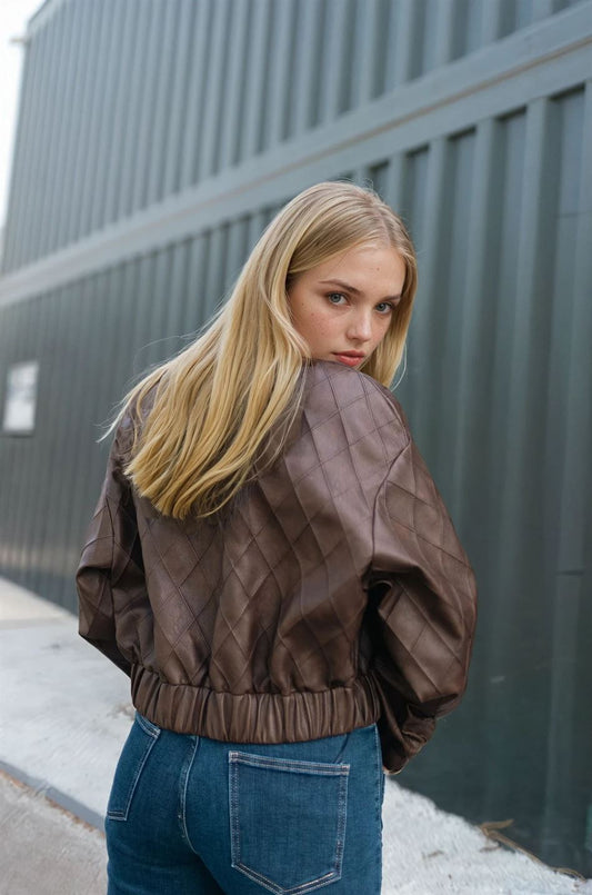 Veste matelassée en simili cuir chocolat MJ264035