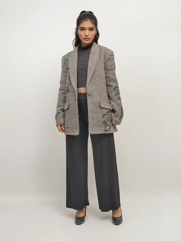 Blazer long en laine à motifs brodés MJ263409