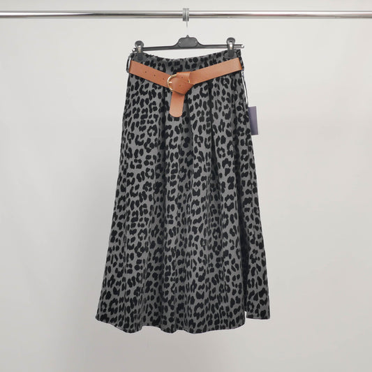 Jupe midi à motif léopard floqué ceinturée TDM52123FK