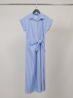 Load image into Gallery viewer, Robe midi rayée en coton mélangé à ceinture TDM23824-8