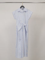 Load image into Gallery viewer, Robe midi rayée en coton mélangé à ceinture TDM23824-7
