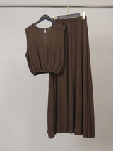 Ensemble fluide en viscose top et jupe midi TDM31323-8