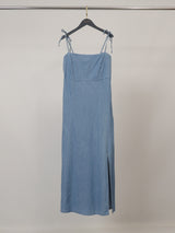 Robe longue en denim de coton à dos smocké TDM30226-2