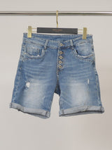 Short en jean stretch à revers boutonnés 1686007