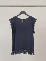 T-shirt en coton à finitions dentelle ajourée CVA923247
