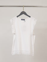 T-shirt en coton à finitions dentelle ajourée CVA923247