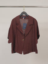 Veste courte en lin à bouton unique CVA526211