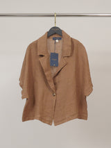 Veste courte en lin à bouton unique CVA526211