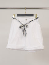 Short ceinturé en coton stretch à poches plaquées CVA825788