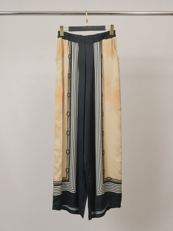 Pantalon fluide satiné à imprimé voiliers KD9099VS-13