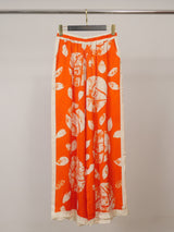 Pantalon satiné ample imprimé feuilles KD9099VS-14