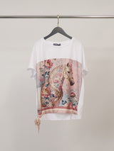 T-shirt imprimé cheval floral encadré avec lien KD8828-15