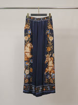 Pantalon large satiné imprimé cheval fleuri KD9099VS-21