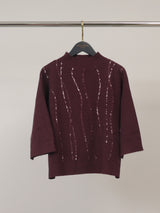 Pull col montant à détails pailletés, manches 3/4 – DSY9736